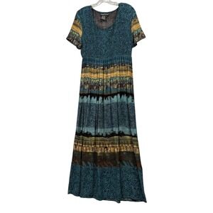 Vintage CAROLE LITTLE Women's Retro Earthy Textured Abstract Maxi Dress Size 8